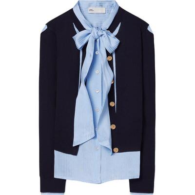 【线上专享】TORY BURCH 汤丽柏琦 蝴蝶结镂空羊毛开衫 157046