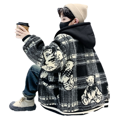 百威羊加绒加厚秋冬季连帽毛毛衣