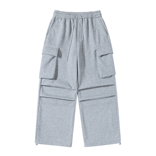 灰色加绒加厚卫裤直筒男生冬季2026新款宽松保暖工装束脚运动长裤