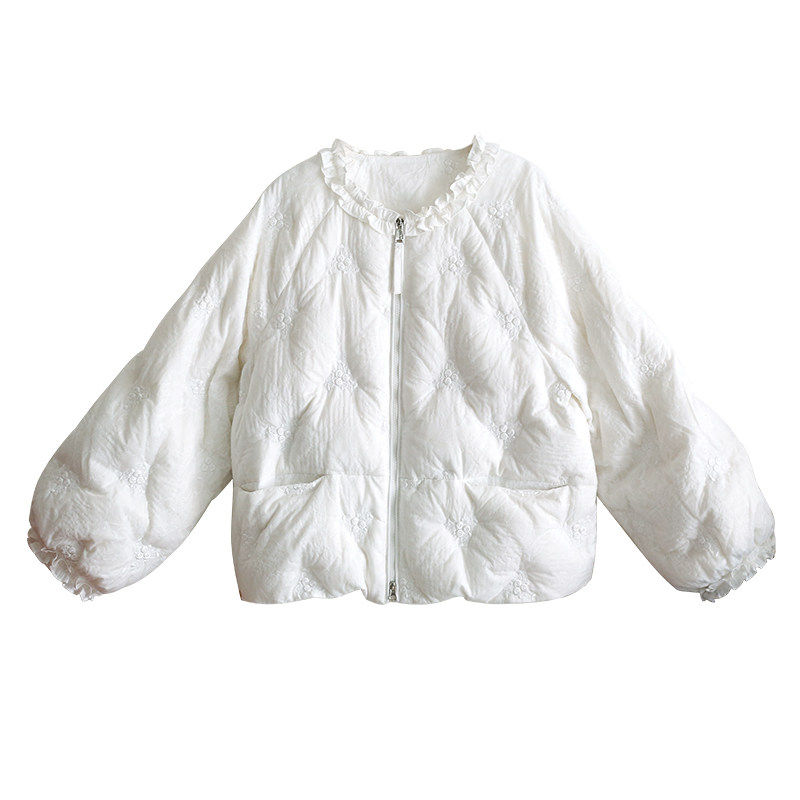 文艺短款羽绒服女冬季花边领外套