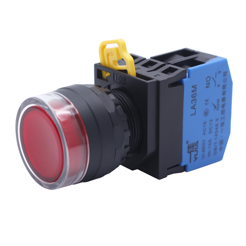 一佳 LA36M-10DNZS黄绿红色24V 220V带LED灯自复自锁按钮开关22mm