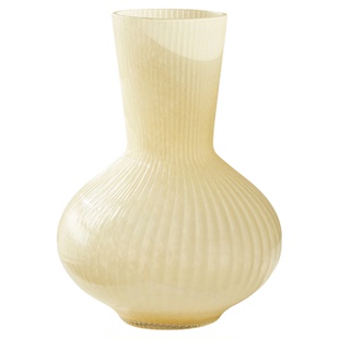 北欧风复古条纹大肚玻璃花瓶摆件轻奢高级感客厅桌面插花装饰花器