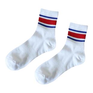 男士袜子时尚中筒白袜吸汗春秋冬季二道杠运动毛巾底棉纯学院风男