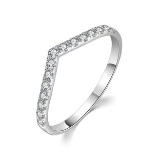 925纯银细款V字戒指简约搭配叠戴高端轻奢小众个精致镶钻