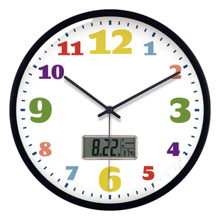 教室静音挂钟万年日历温湿度学生时尚时钟表挂墙儿童房卡通电波钟