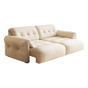 品洛云朵电动布艺沙发双人中古风小户型客厅猫抓布白色伸缩零靠墙