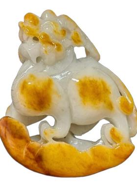 天然正品和田玉白肉带皮招财貔貅财运亨通大尺寸手把件附鉴定证书