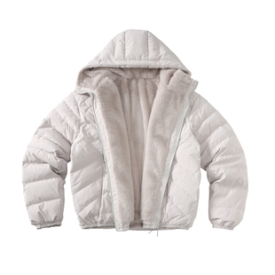 CoosRetro 斜链设计双面可穿连帽排骨羽绒服男冬季轻薄羽绒外套