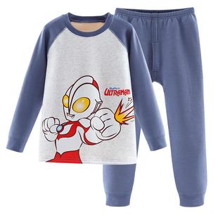 奥特曼保暖内衣套装男童秋衣秋裤儿童加绒加厚纯棉宝宝全棉睡衣