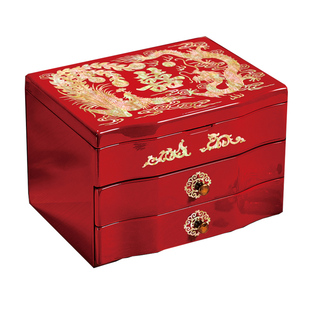 螺钿漆器首饰盒结婚礼物木质高档耳饰品项链收纳盒订婚带锁珠宝盒