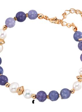 s925银天然珍珠紫锂辉手链女