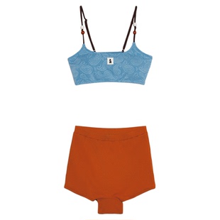 Tagi.《机灵果实》串珠复古拼色度假挂脖吊带裙装分体泳衣