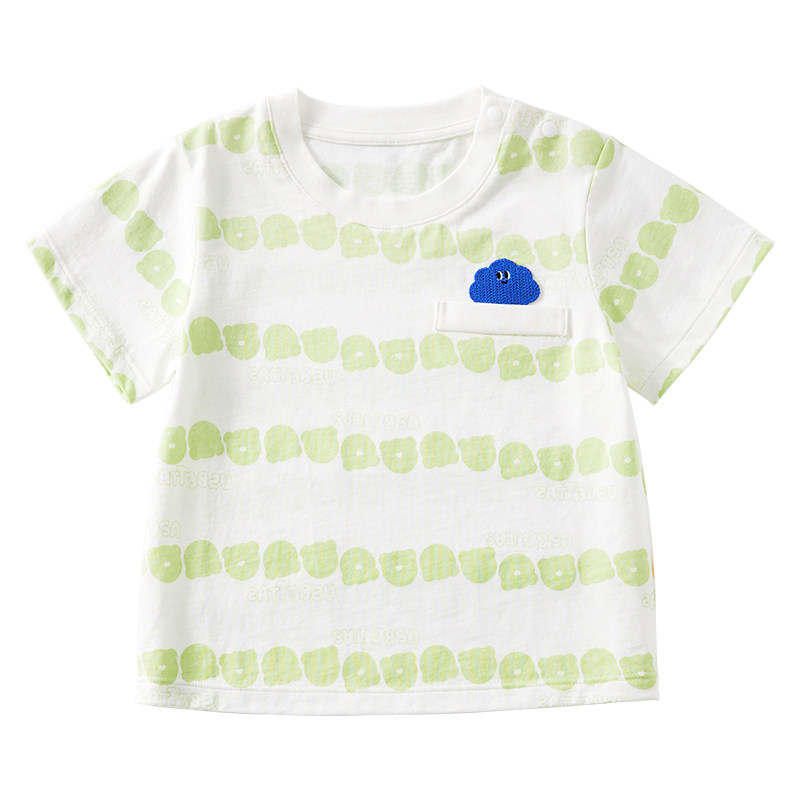 贝肽斯宝宝短袖T恤凉感夏季薄款条纹男女童小儿童装纯棉透气上衣