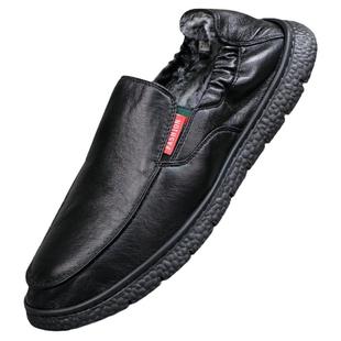 冬季男鞋老北京布鞋软底轻便一脚蹬懒人休闲二棉黑布鞋男加绒保暖