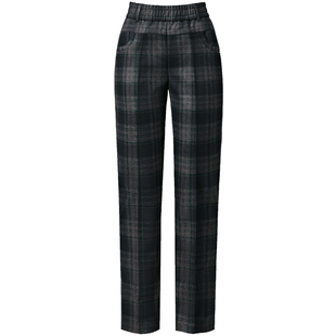 雅鹿格子裤女春秋直筒裤2026新款洋气中老年人妈妈裤子显瘦休闲裤