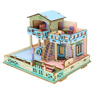 立体拼图3d木质拼装建筑房屋模型儿童益智玩具积木女孩手工diy