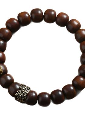 天然枣木老料招财貔貅金光咒手串