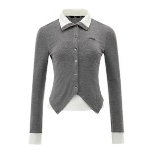 uhot/诱货酒红/灰白色拼接假两件衬衫上衣秋冬质感穿搭 UWWW5N452