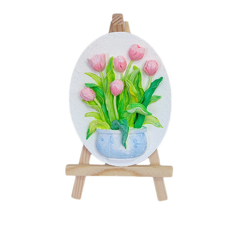 郁金香花牌石膏娃娃涂色白胚涂鸦 立体浮雕画diy创意手工团建活动