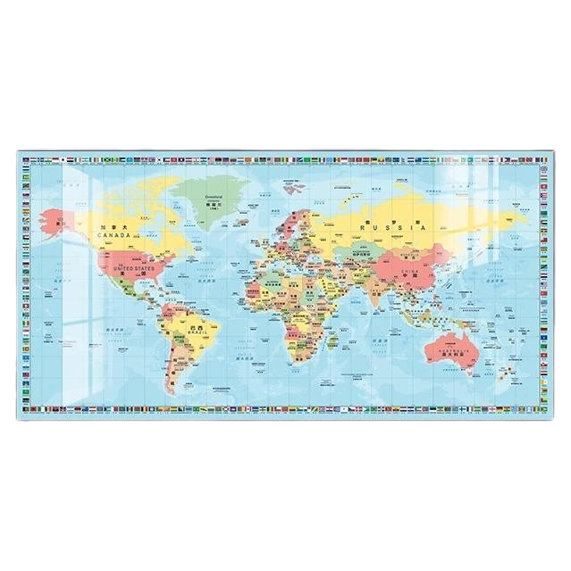 新款中英文世界地图办公室装饰画