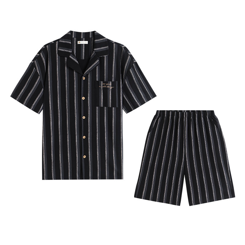 夏季柔软棉时尚条纹情侣家居服