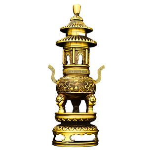 双龙熏香炉摆件铜铸造荷花寺庙天狗炉家居桌面用炉黄铜戏珠香炉