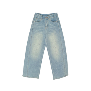 高街爆闪！~满天星烫钻牛仔裤女2026新款设计感显瘦阔腿弯刀裤子