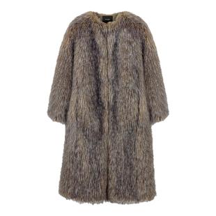 季末6折Maje2025秋季女装法式时尚气质灰色圆领长款人造毛皮外套