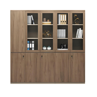 办公室文件柜带锁玻璃门资料柜财务储物柜档案柜木质展示柜背景柜