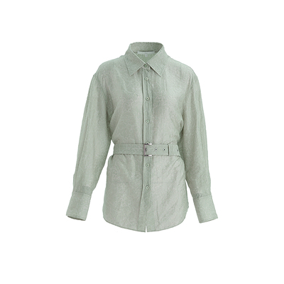 OBEG欧碧倩设计感提花落肩袖衬衫女春轻薄松弛感宽松上衣10501075