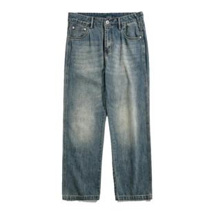 海上公路做旧水洗复古牛仔裤男士秋冬加绒宽松直筒时尚百搭休闲裤