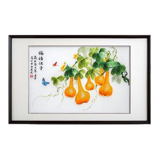 福禄满堂新中式纯手工刺绣客厅沙发电视背景墙卧室装饰画苏绣挂画