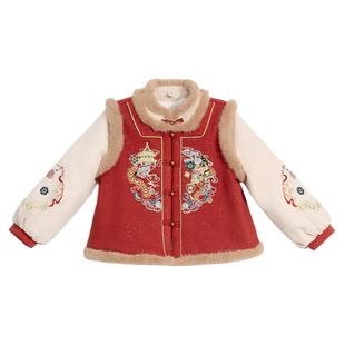 男童汉服冬季2025新款儿童加厚中国风拜年服套装男宝宝龙年过年服