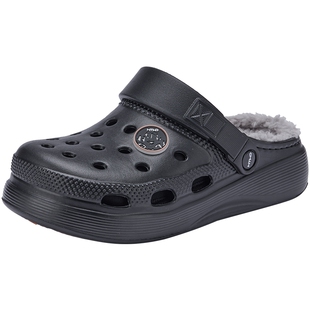 热风男鞋2025年冬季新款男士时尚家居鞋保暖透气两穿洞洞棉鞋子