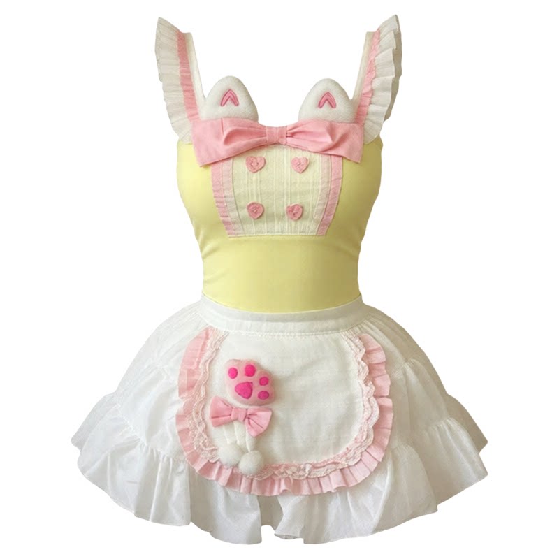 奶黄小猫女仆cos服带胸垫聚拢