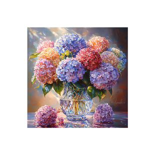 五彩绣球diy数字油画手绘填充填色花卉风景丙烯油画客厅书房挂画