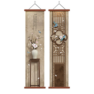 2026新款喜上眉梢玄关装饰画新中式复古走廊尽头壁画茶室布置挂画