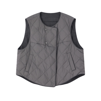 飞鸟和新酒两面穿羽绒服马甲女2025秋冬季新轻薄短款灰色羽绒背心