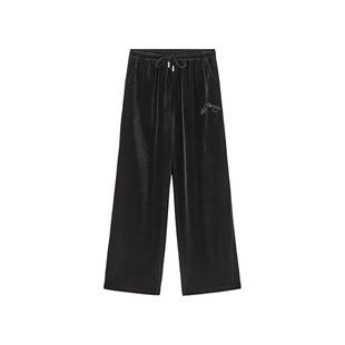 Ed Hardy埃德哈迪春季流行绣花logo宽松绣花休闲丝绒直筒女士长裤