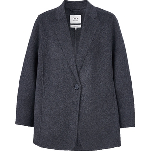 ONLY2026春季新款通勤显瘦绵羊毛外套纯色双面毛呢大衣西装外套