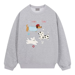 idcerem Mardi三只小狗卫衣女冬季新品腊肠狗小花狗圆领加绒上衣