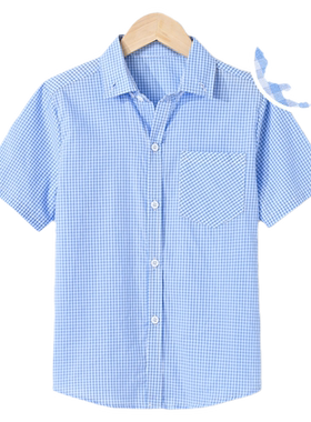 蓝色格子校服衬衫衬衣