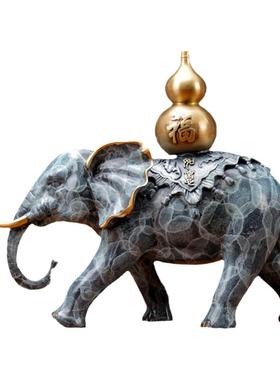 彩铜大象摆件一对吉象如意家居客厅玄关电礼酒柜装饰开业乔迁礼品