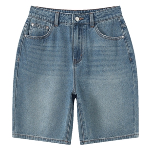 唐狮2026夏季新款女牛仔中短裤复古美式直筒裤子港风高腰宽松女士