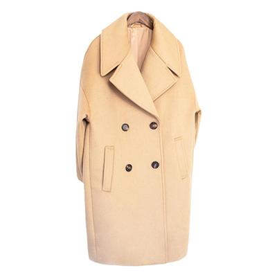 oversize羊毛大衣双排扣驼色日系