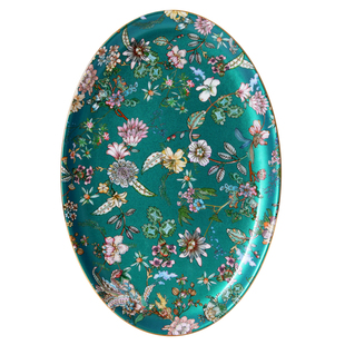 德罗嘉中式椭圆珐琅彩骨瓷鱼盘长方形盘料理盘甜品盘菜盘甜品盘