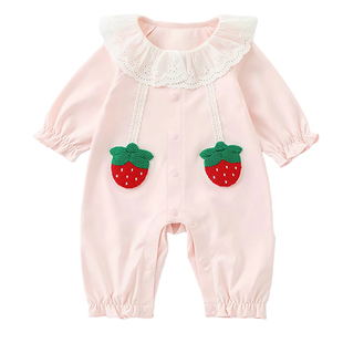 溯格2026新款女宝宝A类甜美连体衣粉草莓婴儿爬服易穿脱66-100码