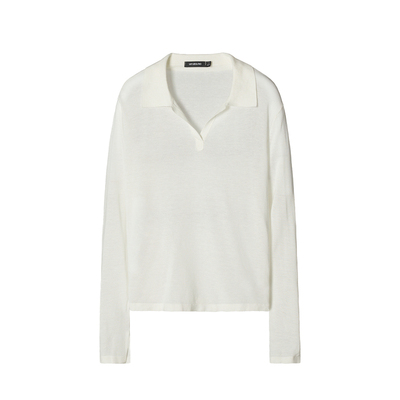 【轻盈薄款】Unvesno(UN)16针超细初秋亚麻混纺亨利polo领针织衫