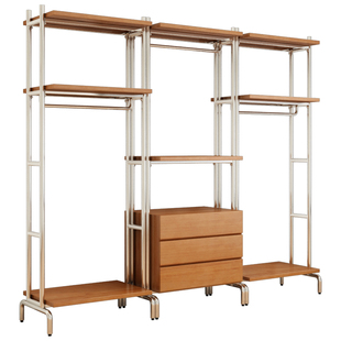洞洞板衣柜实木金属衣帽间衣架落地卧室置物架步入钢架开放式衣橱