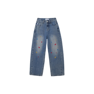 PCMY小马刺绣宽松直筒牛仔裤2026春季潮牌新款百搭休闲长裤子男女